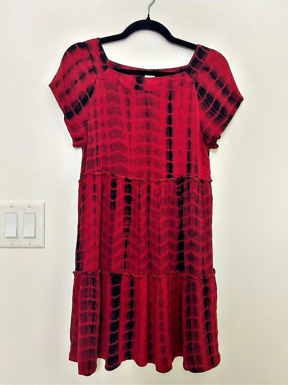 Natural Life Red Black Tie Dye Tiered Dress S Whimsigoth Boho